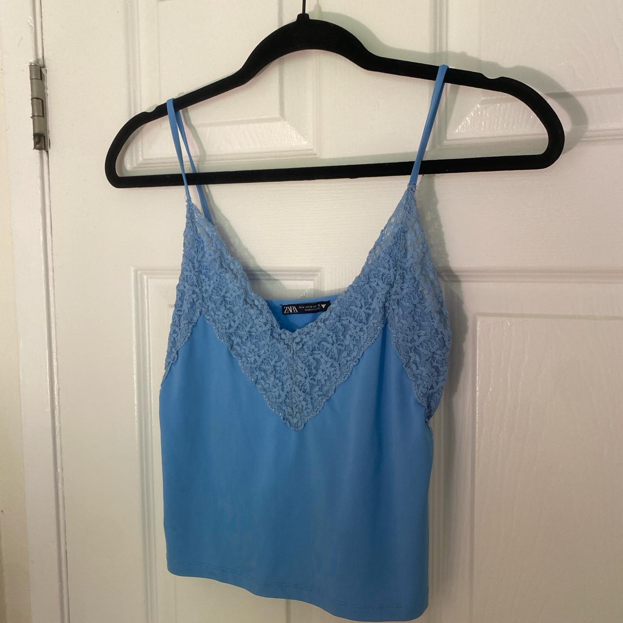 Light blue lace cami tank top from Zara, price is... - Depop