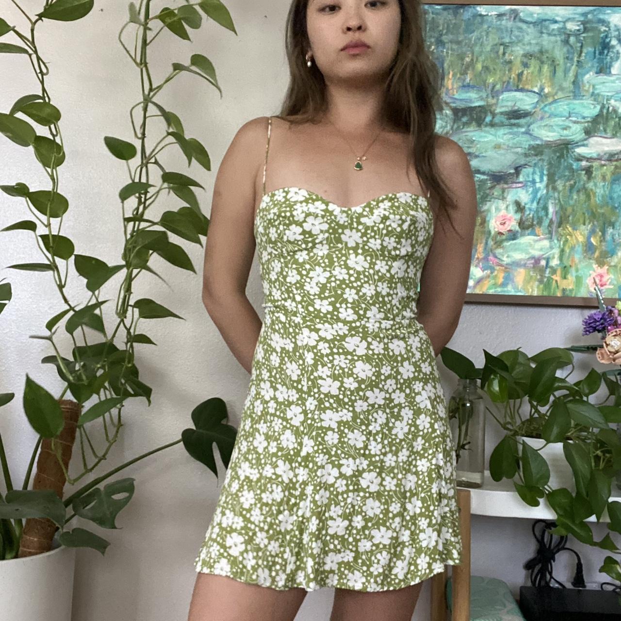 Saskia lime green floral dress from reformation!... - Depop