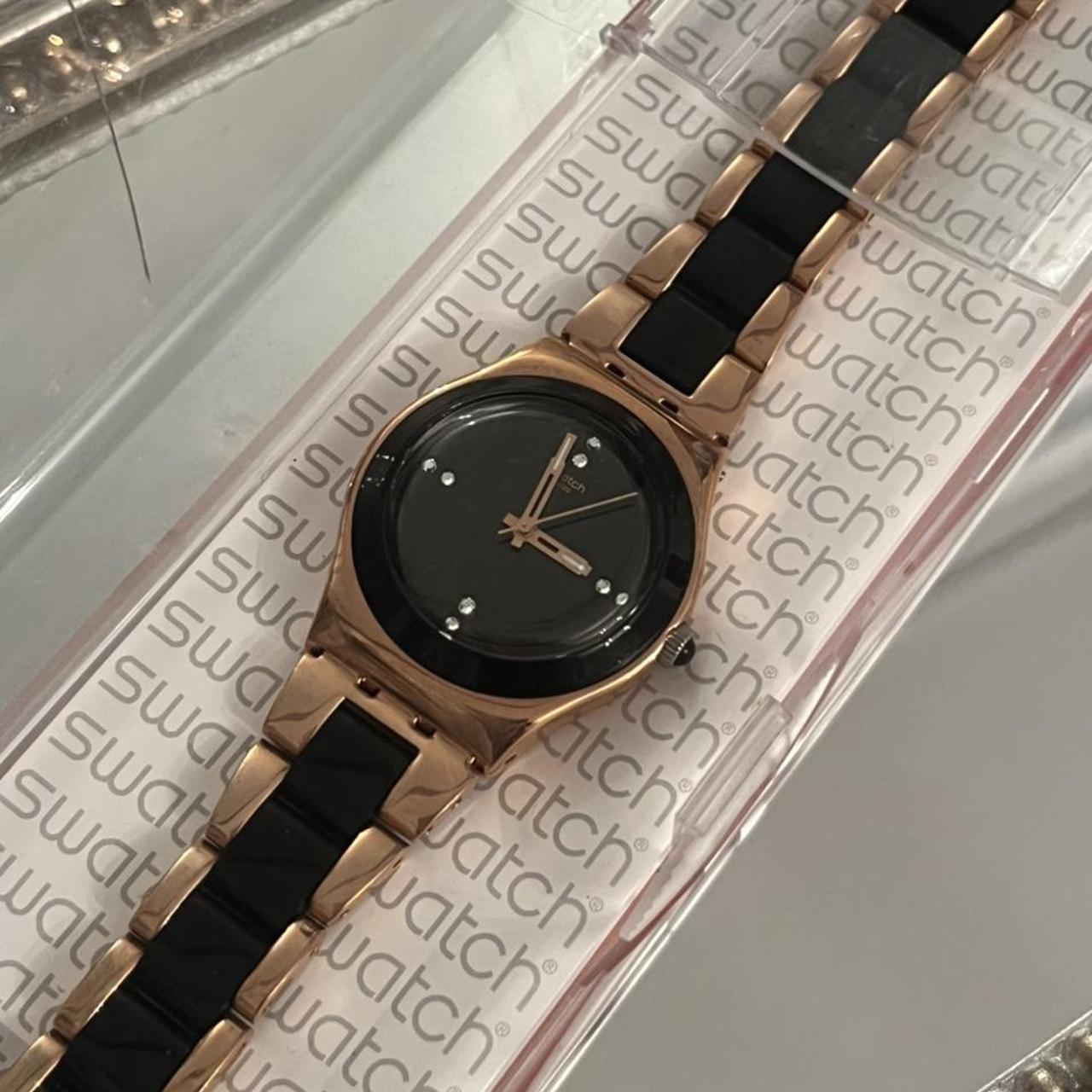 Swatch Rose Pearl Black Stainless Steel Ladies... - Depop