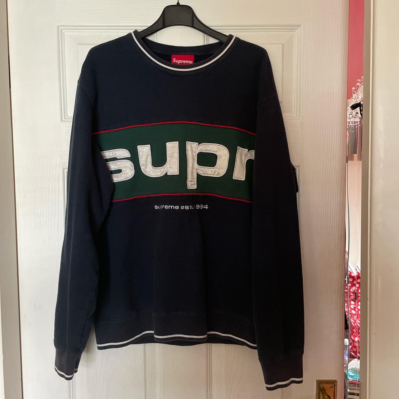 Supreme Men's Navy and Green Jumper | Depop