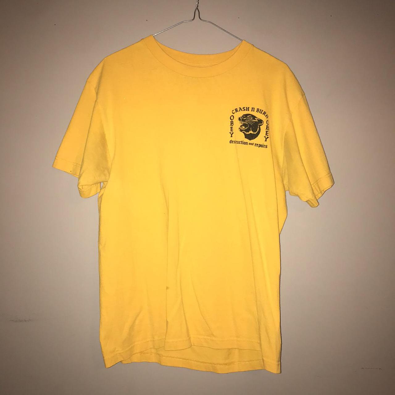 Obey Men's Yellow and Black T-shirt | Depop