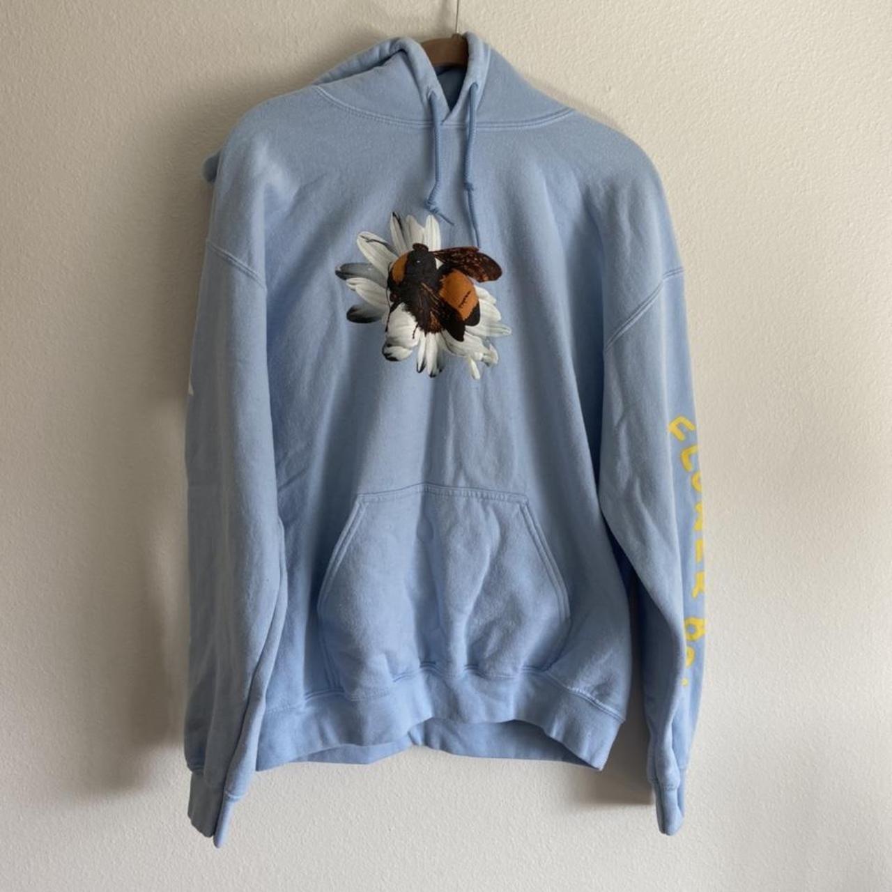 Pale blue FLOWER BOY hoodie with bee graphic on the - Depop