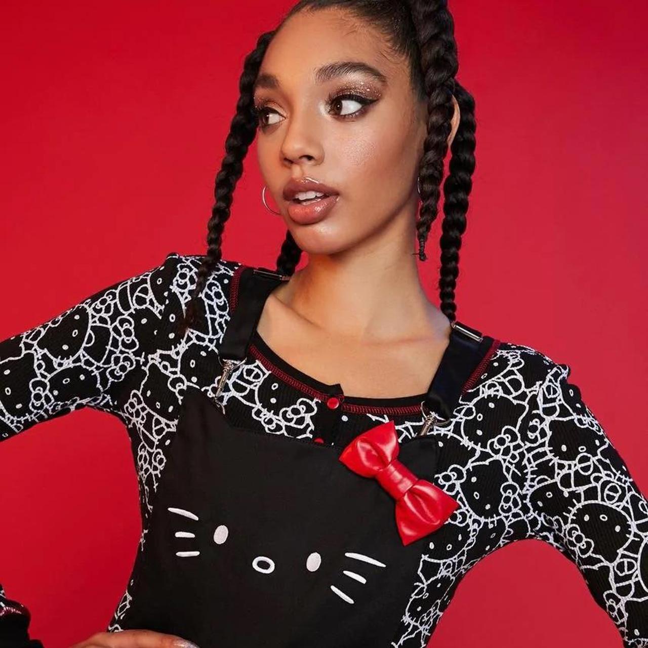 Dolls Kill Women's Black and Red Dungareesoveralls Depop