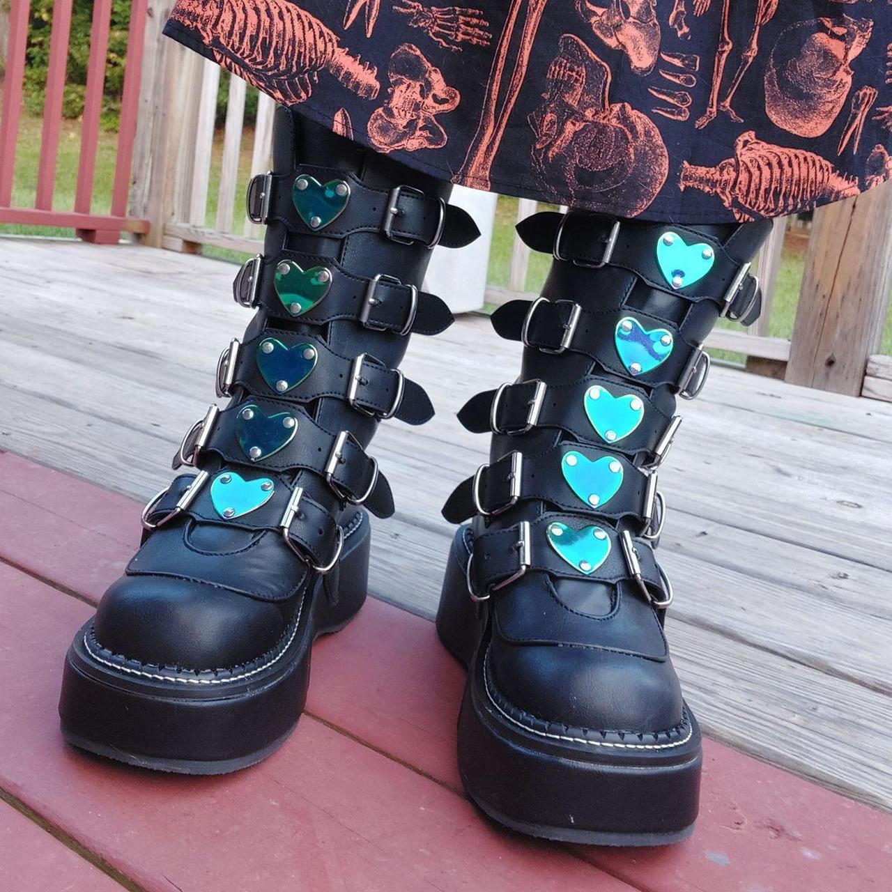 Emily 330 Knee High Demonias With Heart Buckles Depop