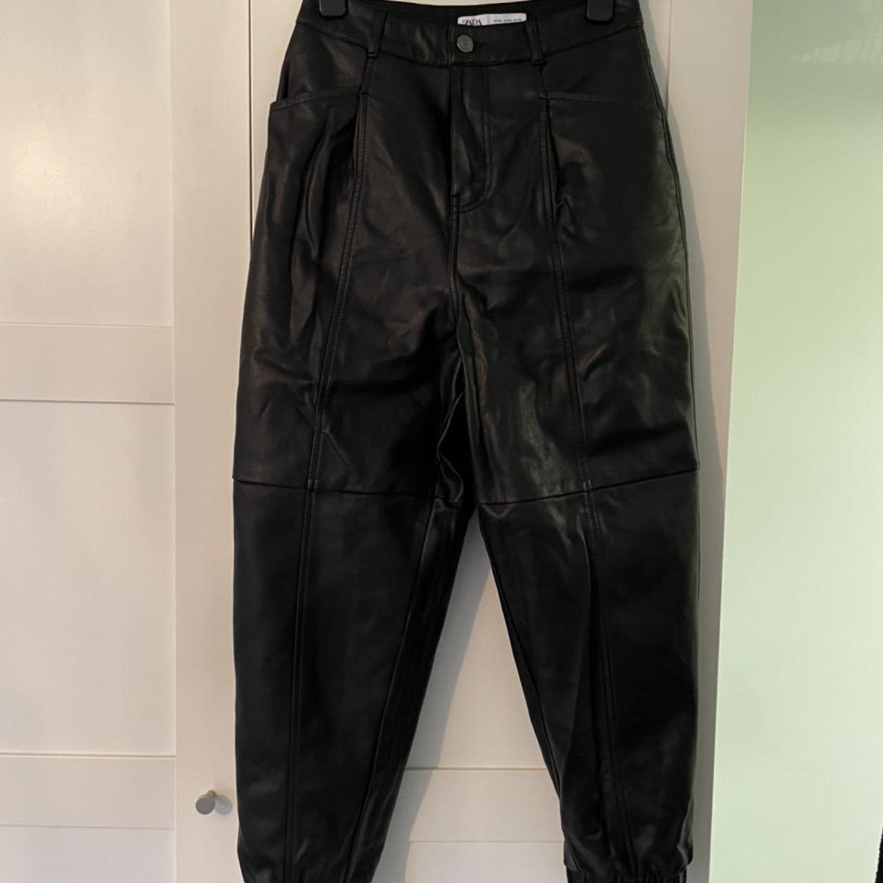 Zara black faux leather joggers utility Depop