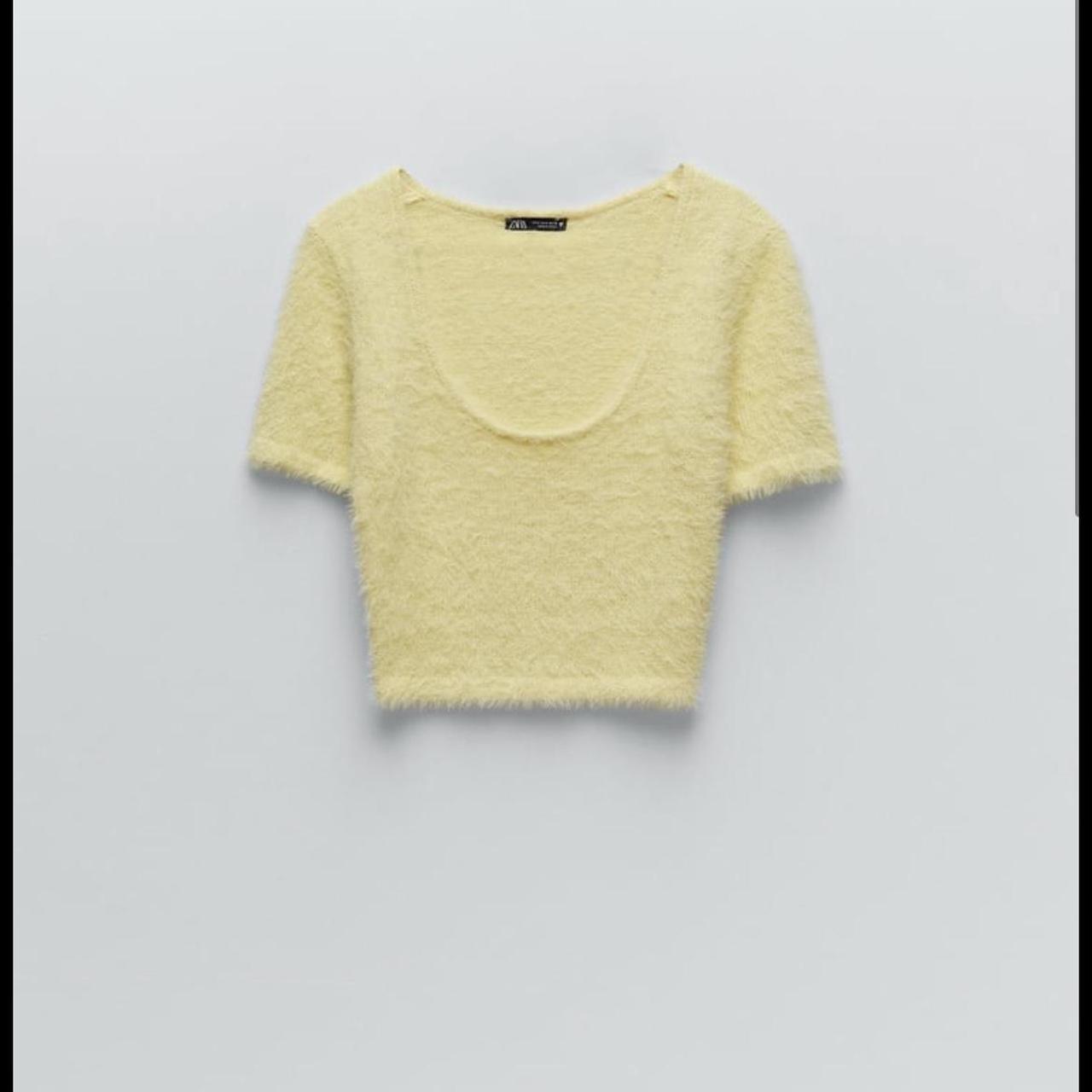 Zara fuzzy knit crop top yellow lemon Soft... Depop