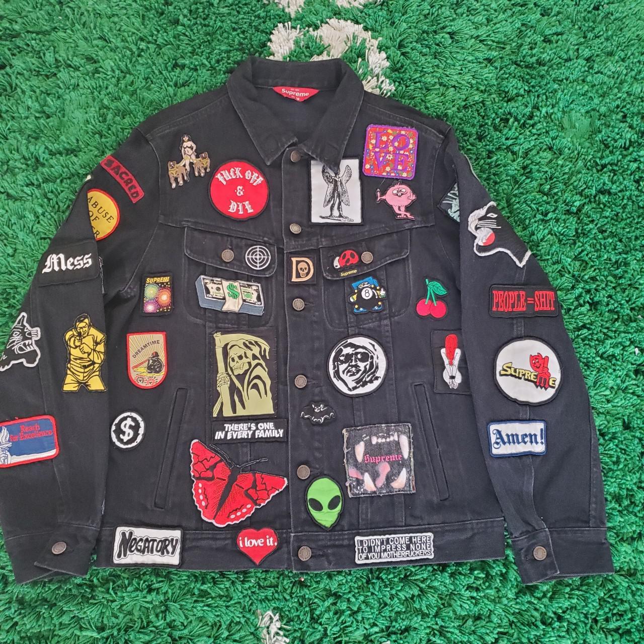 Supreme Patches Denim Jacket in Black Size... - Depop