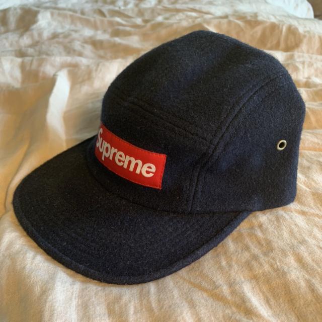 Supreme woolrich navy blue 5 panel red box logo hat... - Depop