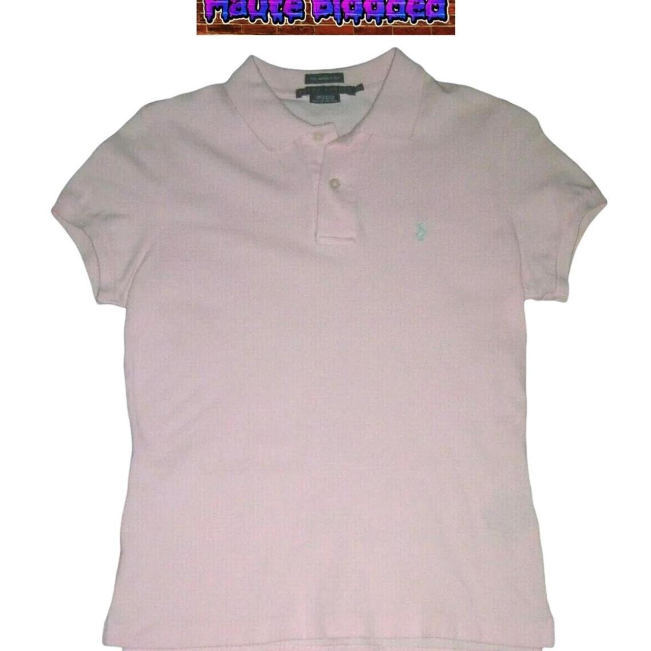 🍬 Ralph Lauren Light Pink Skinny Polo Shirt Blue... - Depop