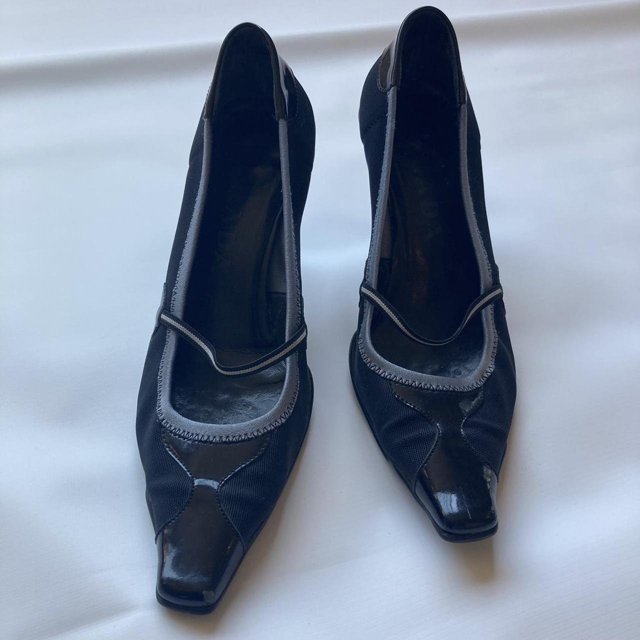 1999 vintage 90s Prada heels in mesh with a bit of a... - Depop