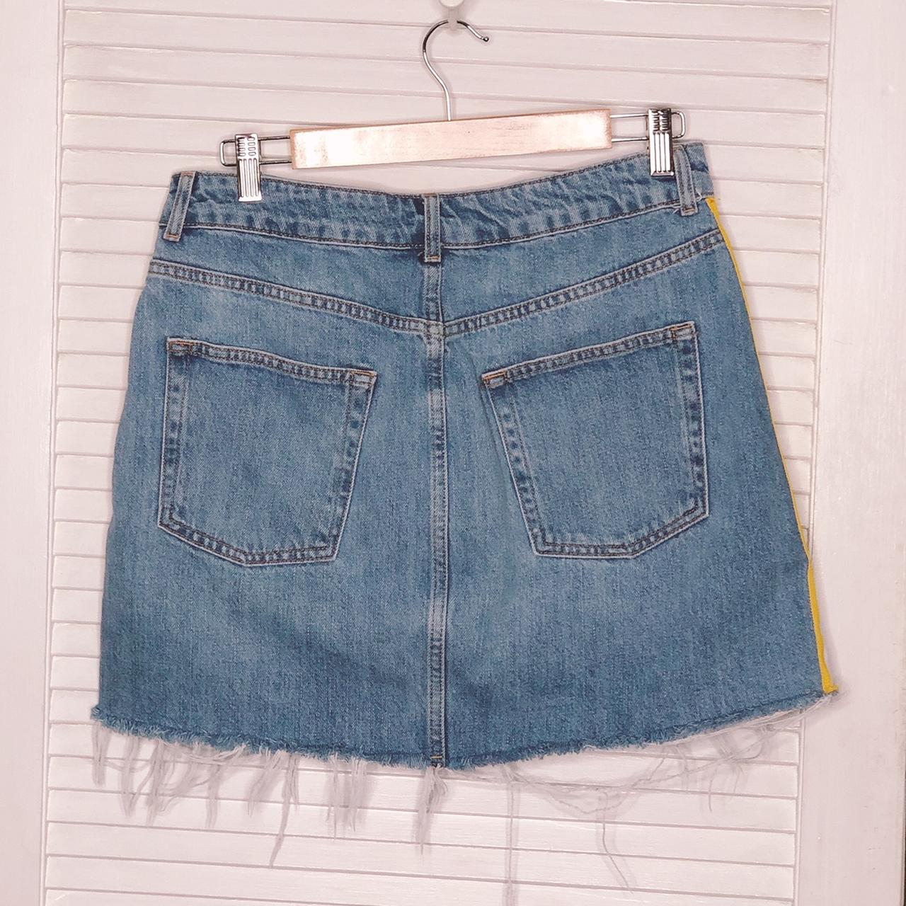 Repop Topshop Moto denim skirt with yellow and white... - Depop