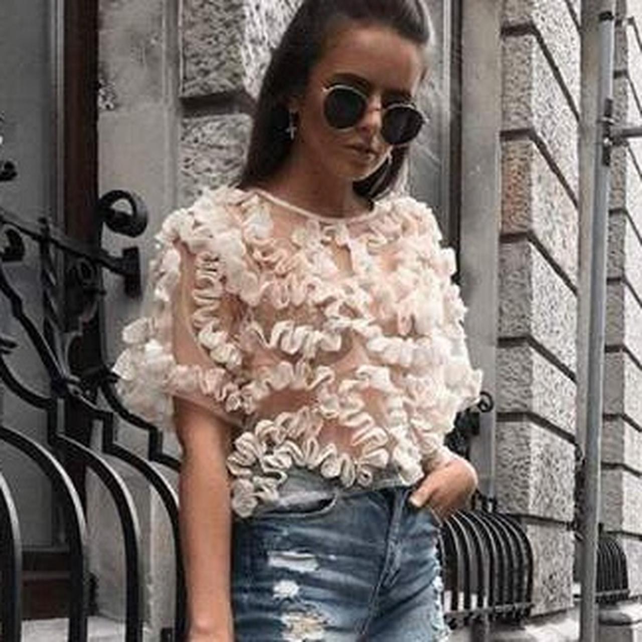 white frill zara top