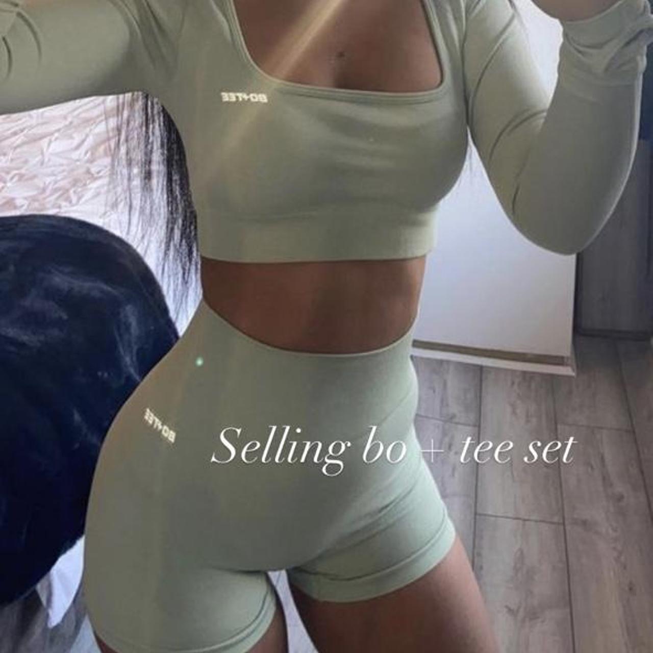 Light green bo+tee set worn once Depop Light green bo+tee set worn once Depop