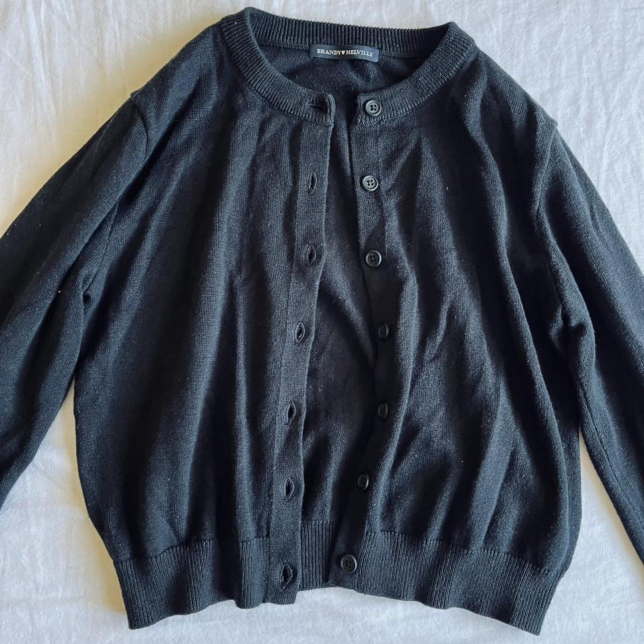 BRANDY MELVILLE black long-sleeve button-up, cropped... - Depop