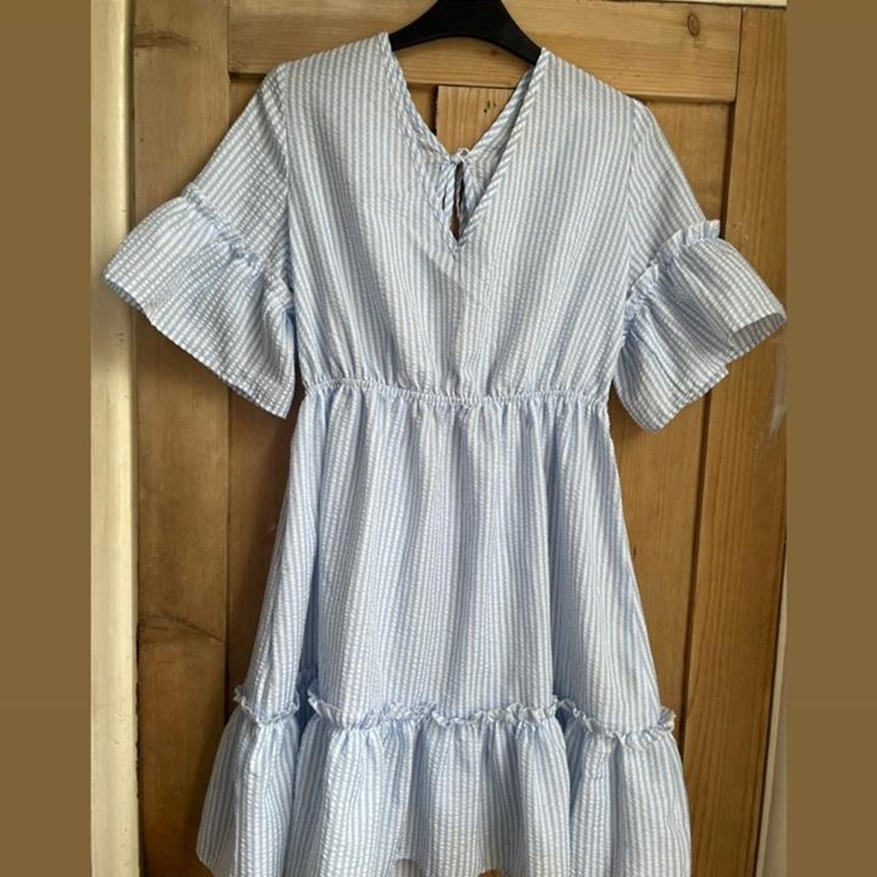 SHEIN Women's White and Blue Dress | Depop