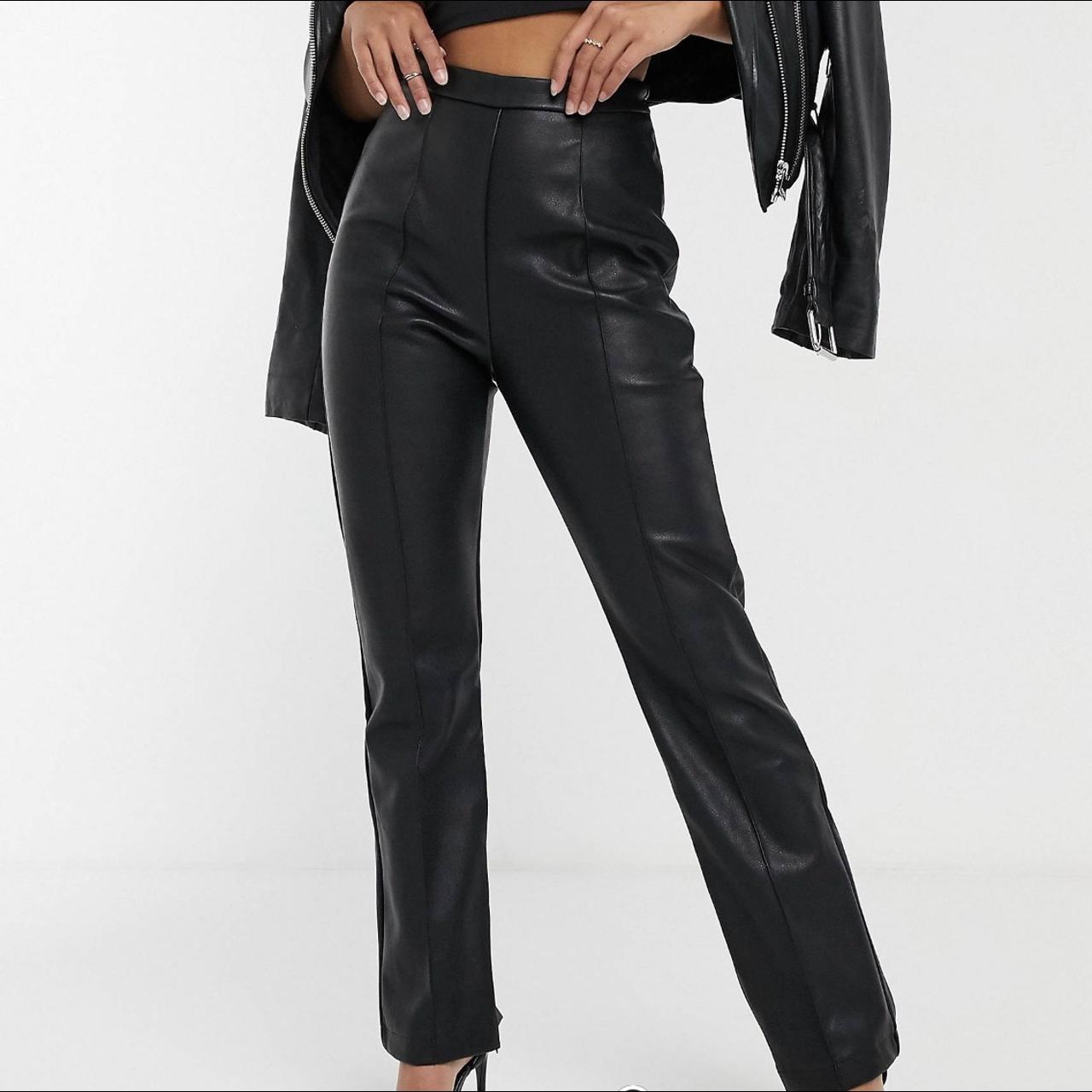 4th & Reckless Petite pu flare trouser with side split detail in black