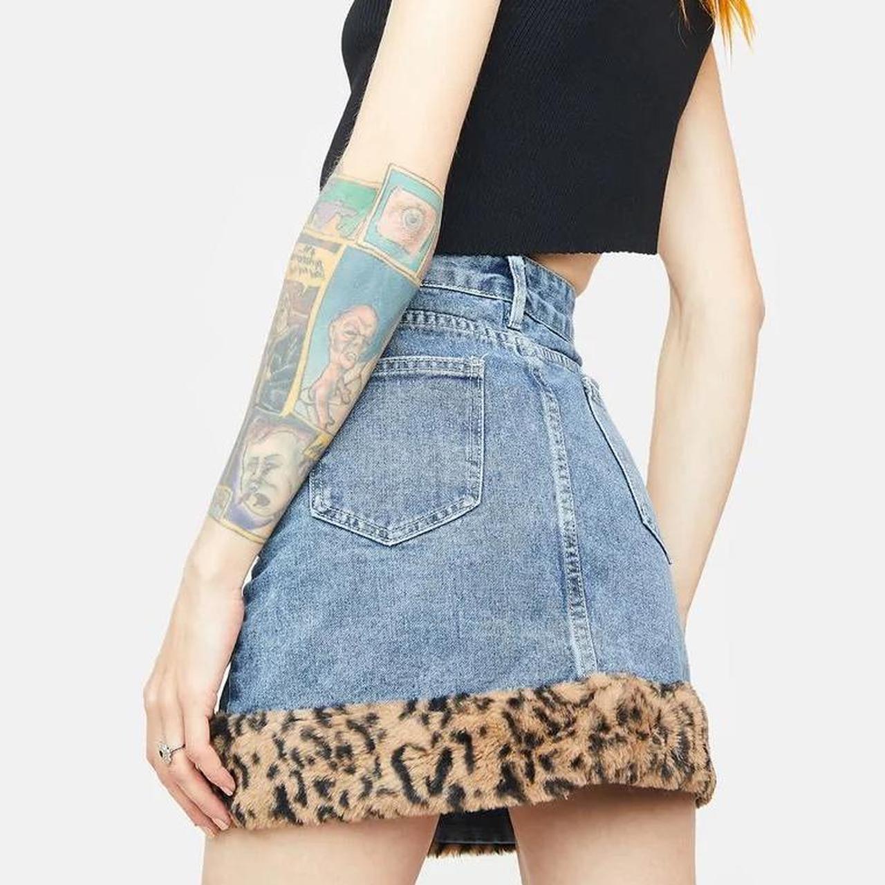 Dollskill Leopard Fur Trimmed Denim skirt This skirt... - Depop