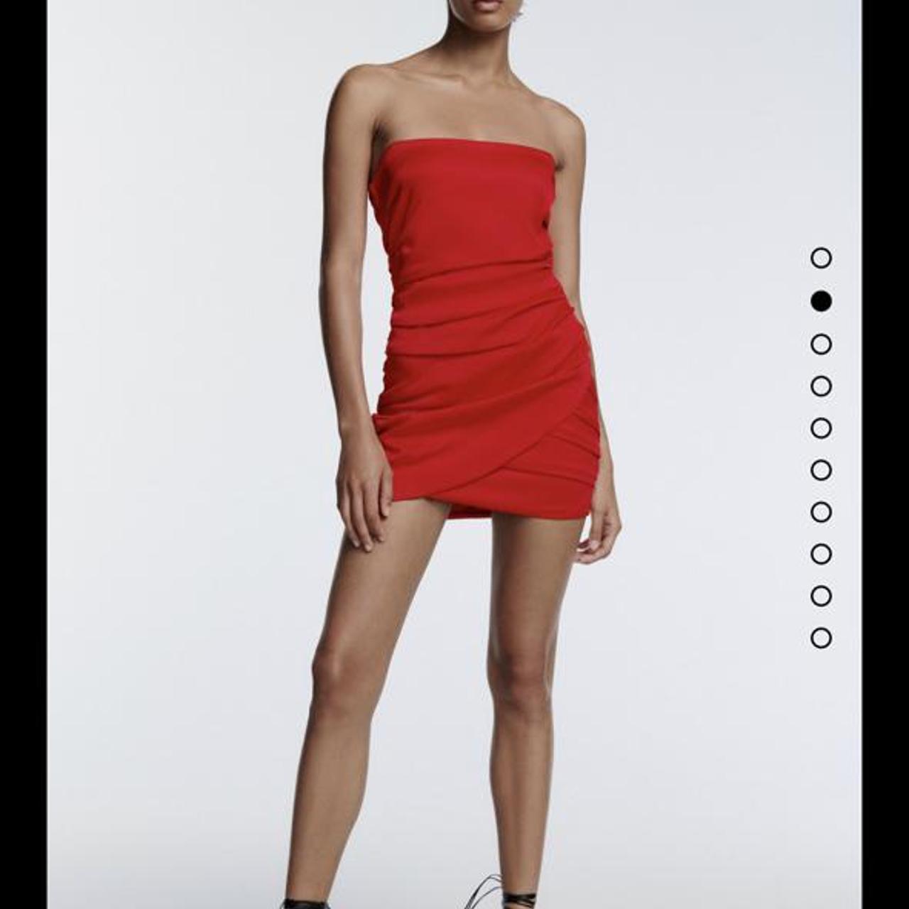 Zara Red Strapless Dress Size S ...