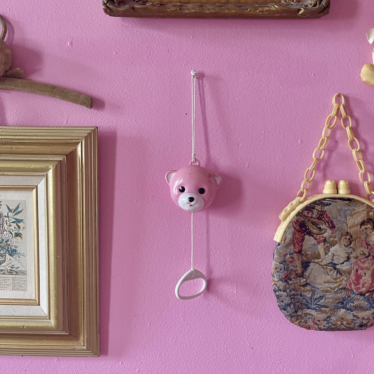 pink-antique-teddy-bear-wall-hanging-rattle-music-depop