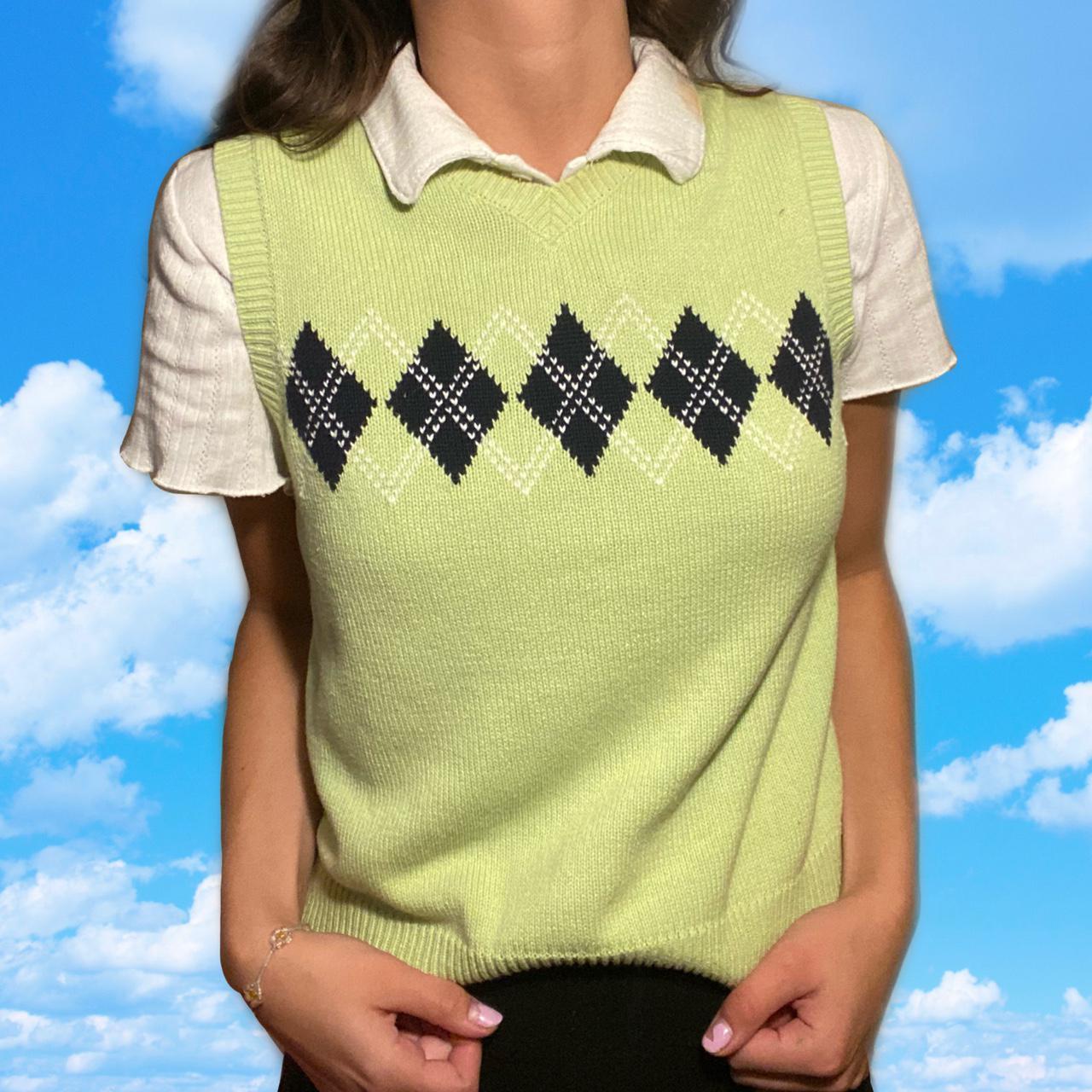green and white sweater vest
