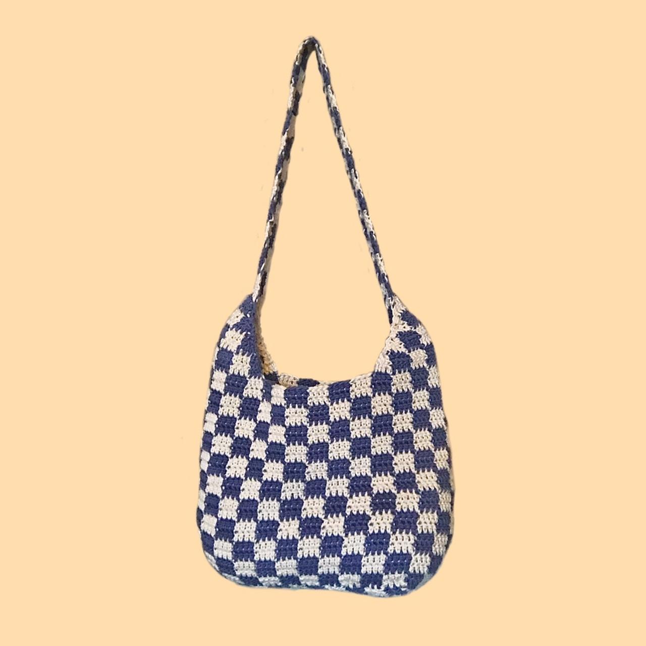 CHECKERED CROCHET TOTE BAG ($4.75 SHIPPING) PINK + - Depop