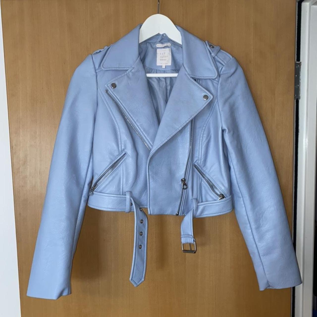 Zara TRF pale blue cropped faux leather jacket size. Depop