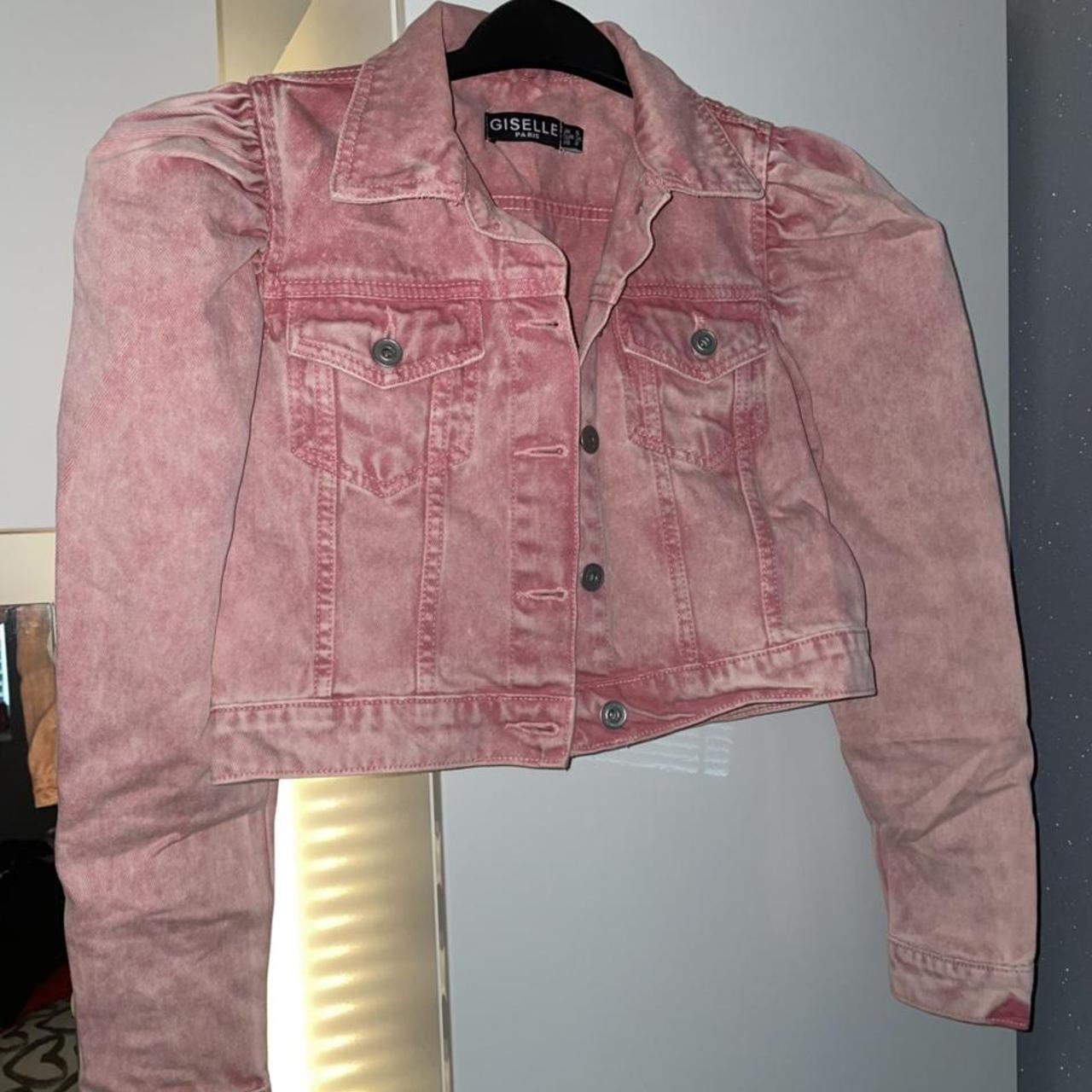 pink puff sleeve denim jacket