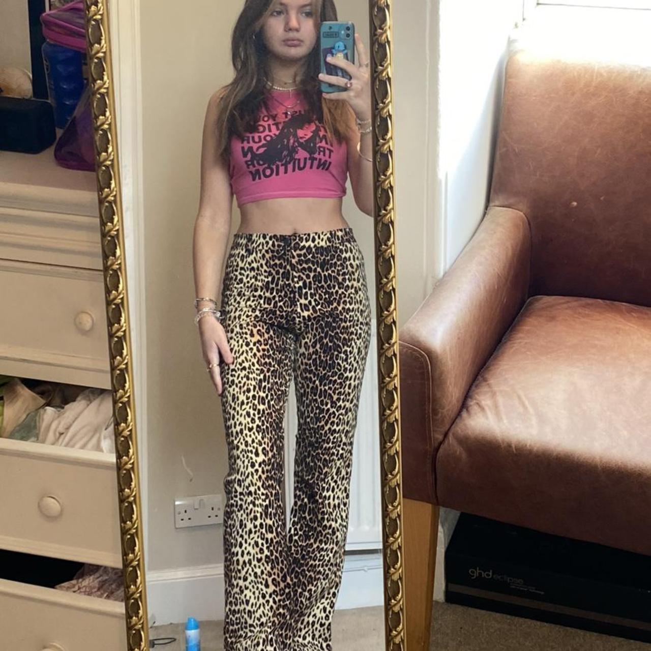 leopard flared trousers