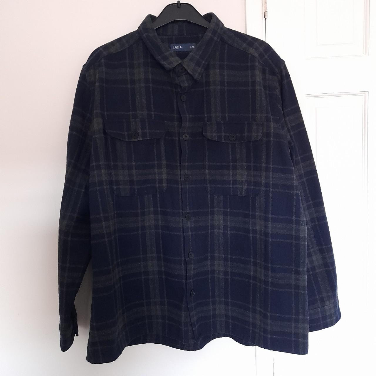 Easy Thick Flannel Overshirt, Navy Blue/Grey Tagged... - Depop