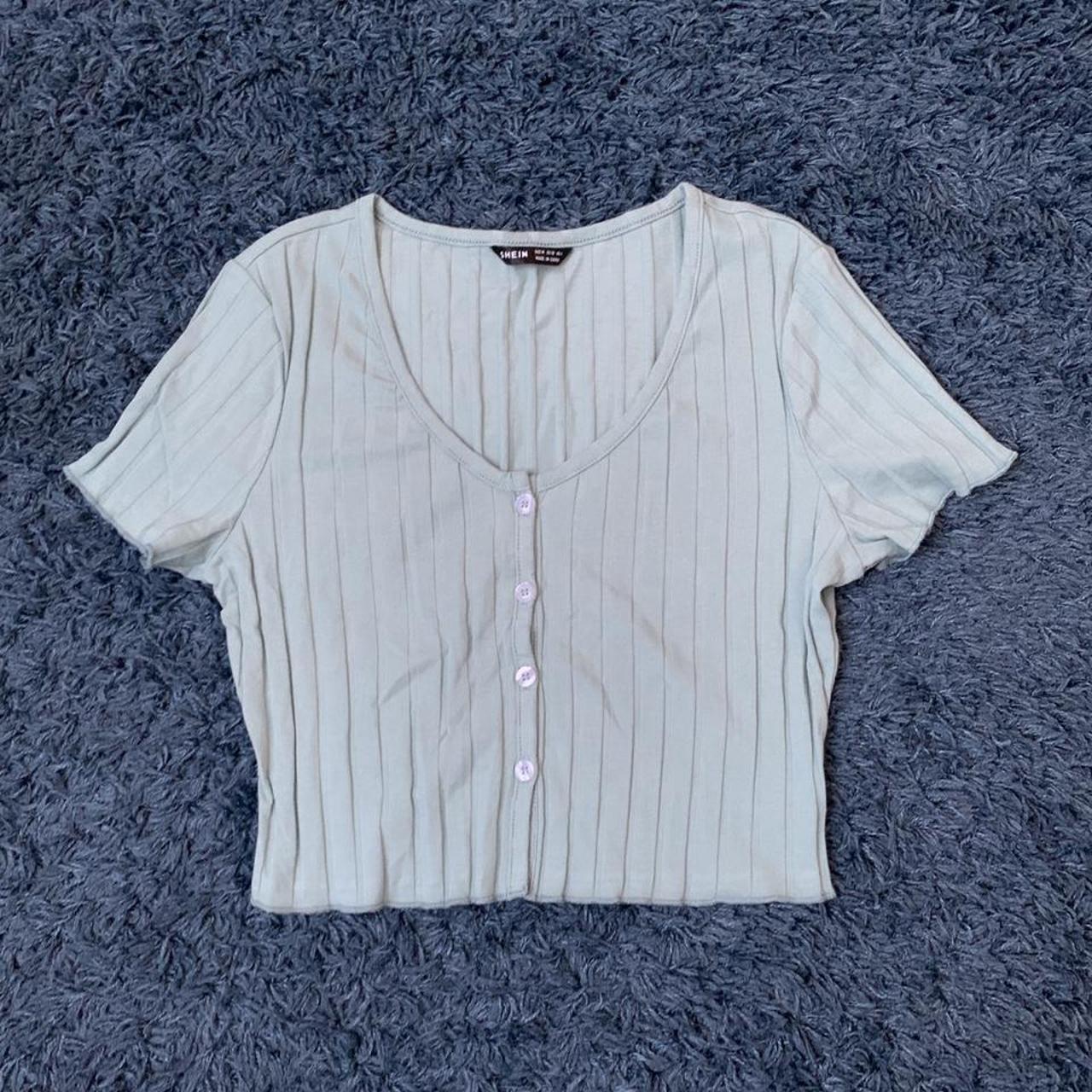 SHEIN sage button top • tried on once • size M,... - Depop