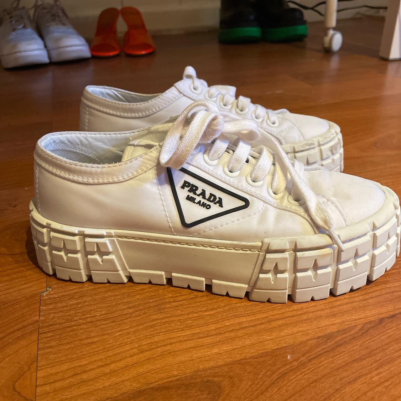 スニーカー PRADA White Gabardine Wheel Sneakers Prada Shoes Cassetta Wheel Gabardine Fabric Sneakers Prada