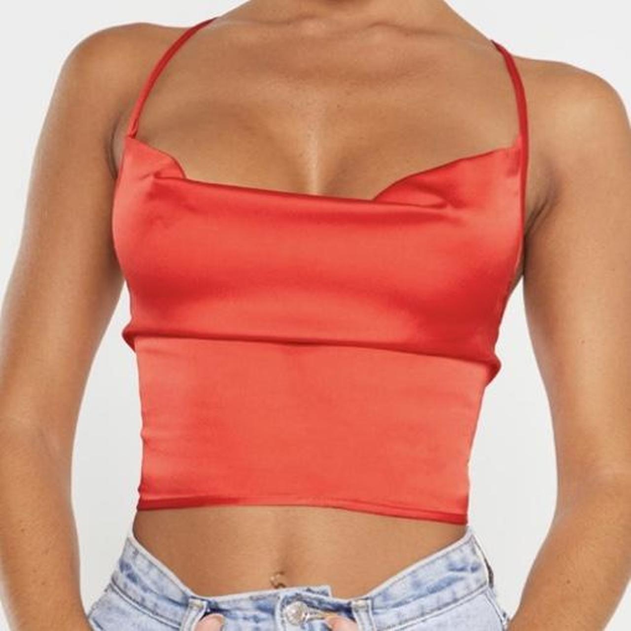 Red Satin Strappy Back Cowl Neck Cami