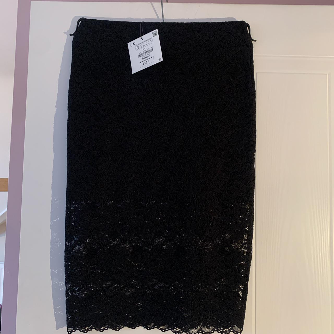 Zara Black Lace Midi Skirt, brand new with tags,... - Depop