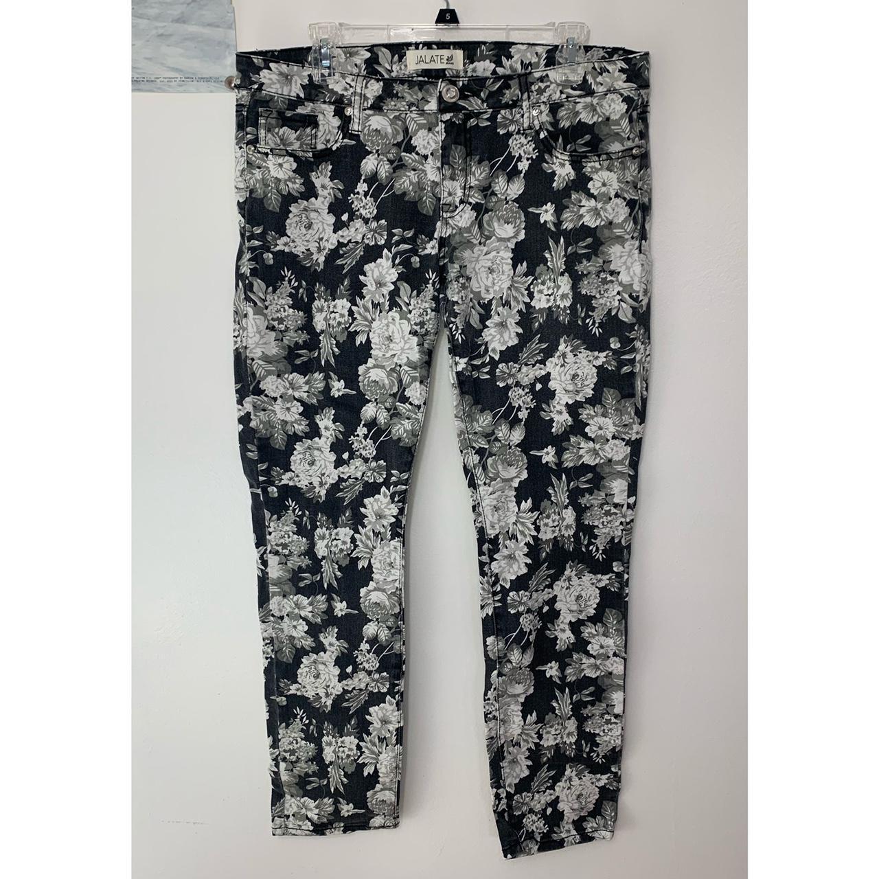 Black and white floral pants size 11. Great condition. - Depop