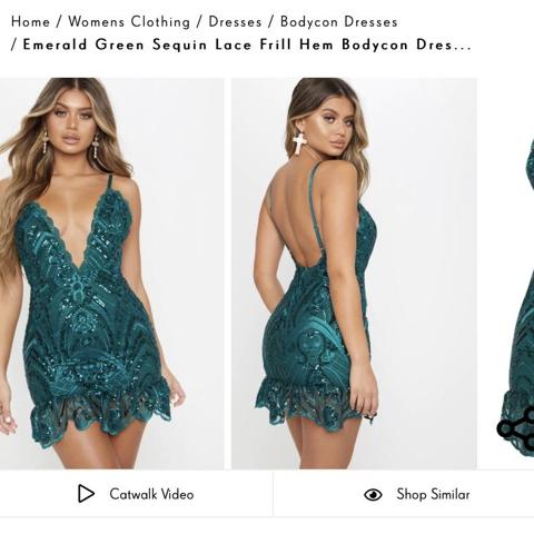 emerald green sequin lace frill hem bodycon dress