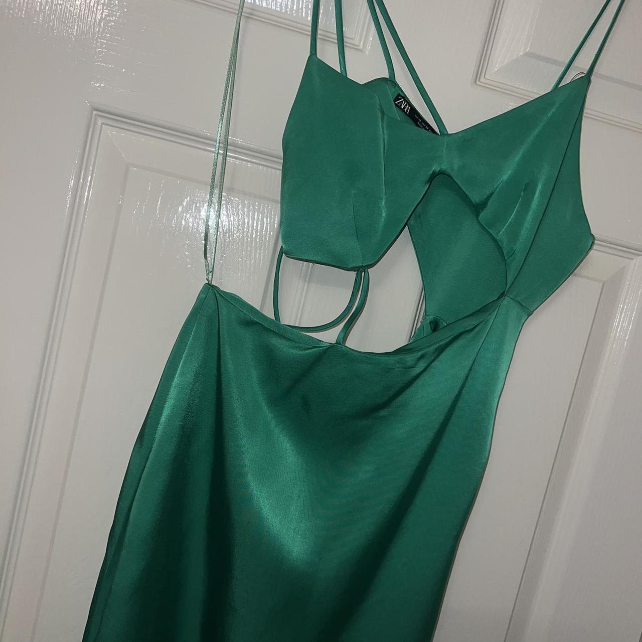 Satin green zara maxi dress, been worn once. Size... - Depop