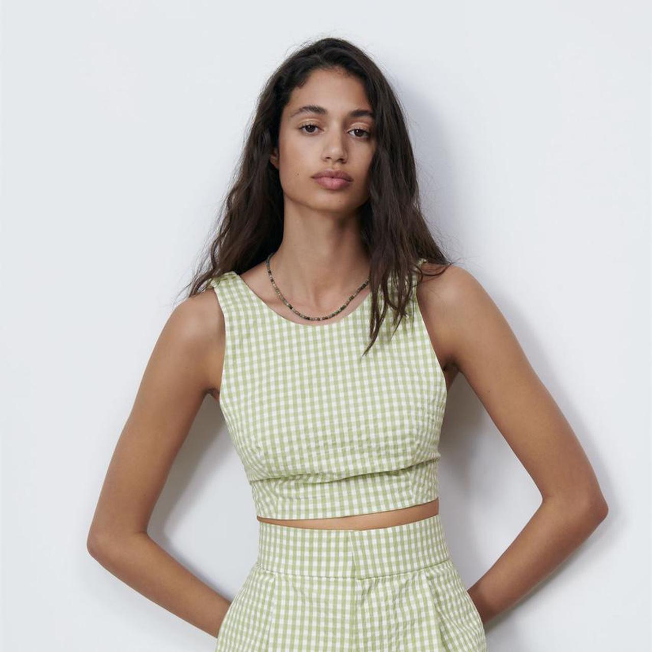 zara green gingham top