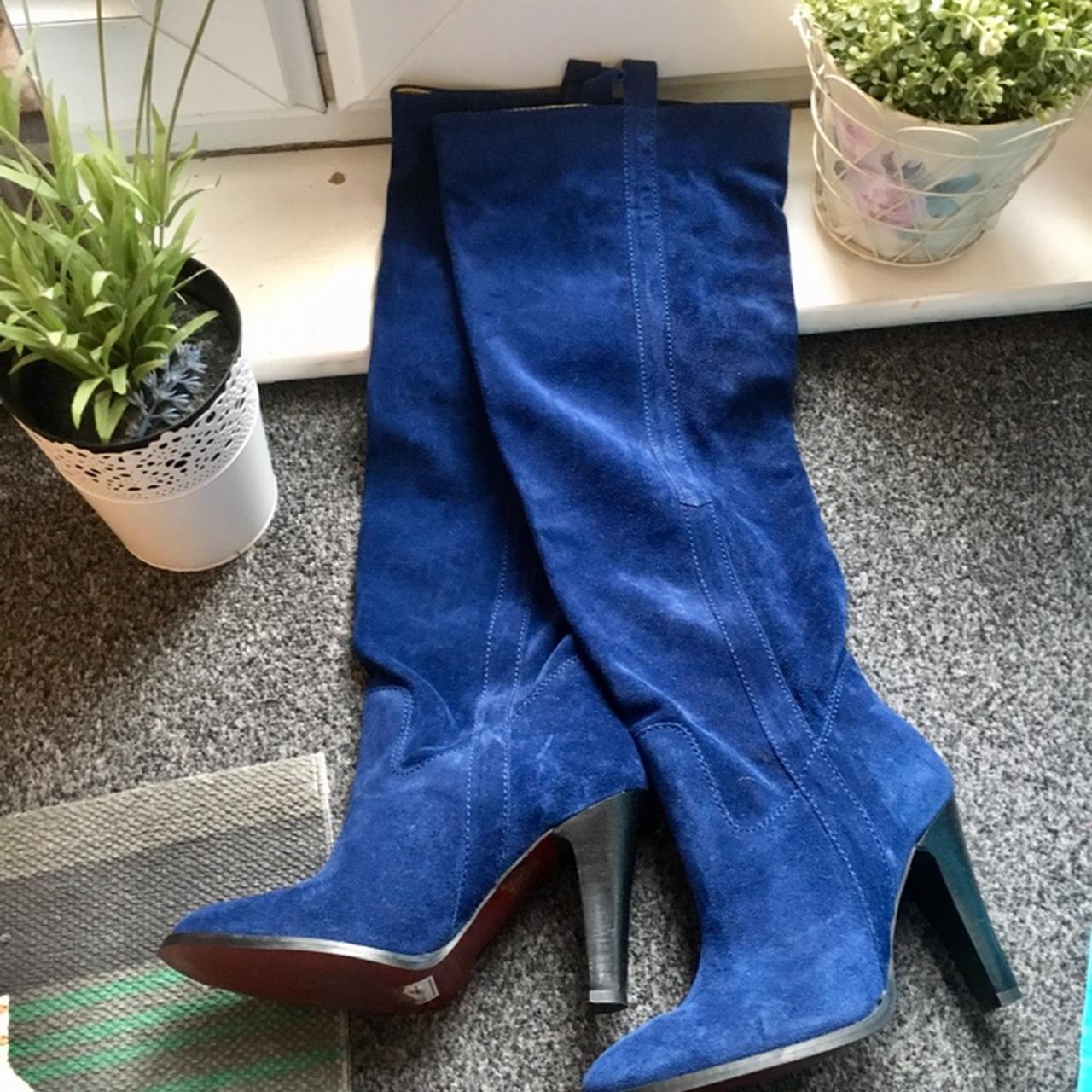 Faith Women's Blue and Navy Boots Depop