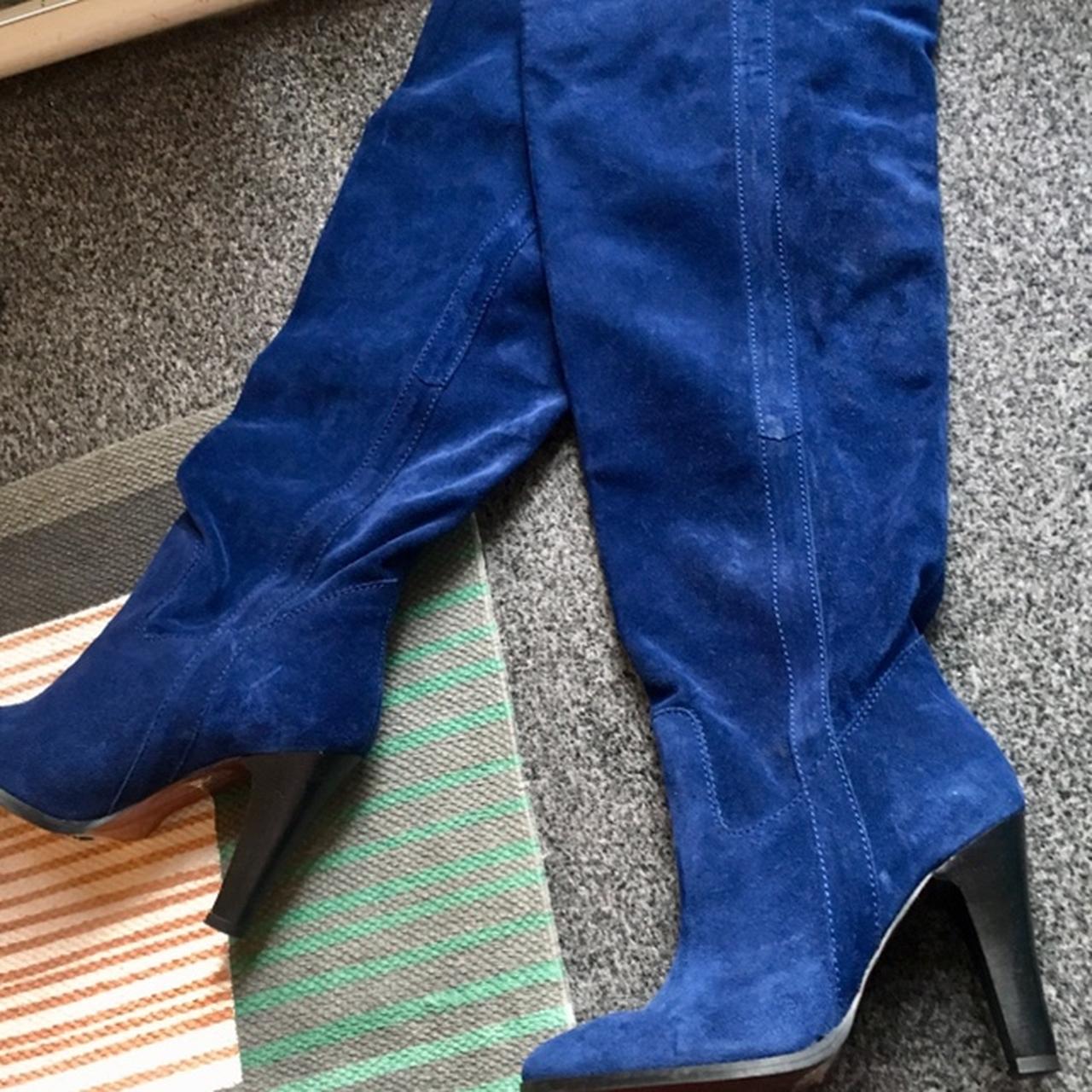 Faith Women's Blue and Navy Boots Depop