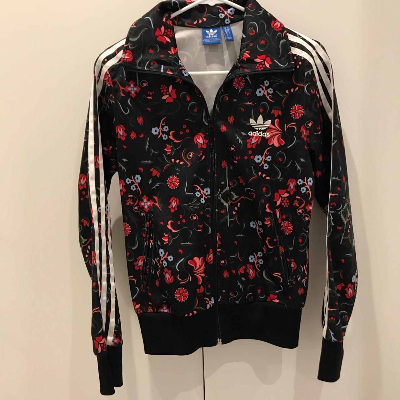 Adidas floral bomber jacket size 10/S, would fit... - Depop