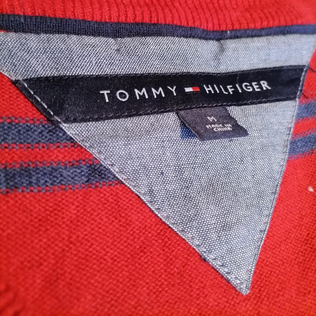 Vintage men's striped Tommy Hilfiger v neck... - Depop