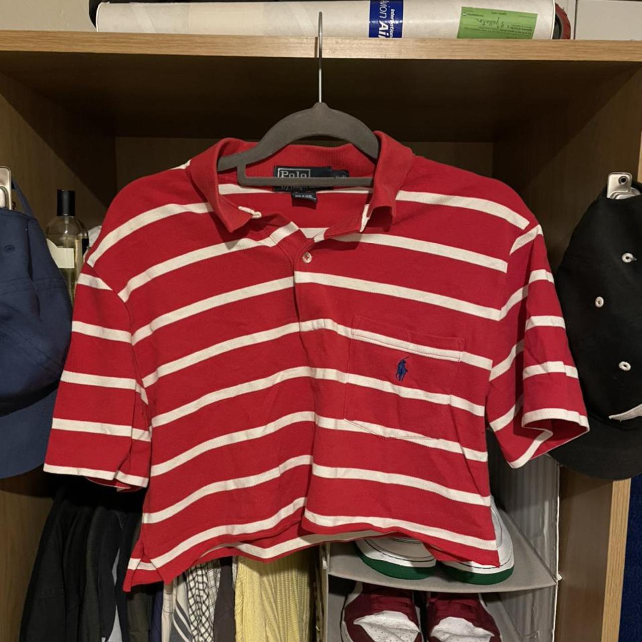 cute ralph lauren cropped red and white striped polo... - Depop