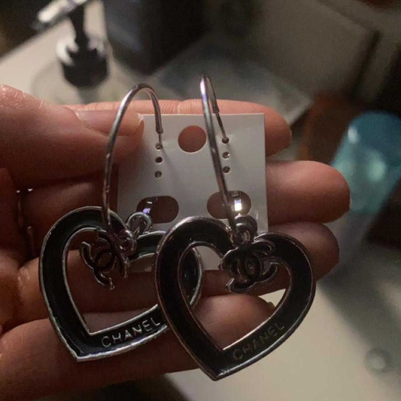 Paired silver Vintage authentic Chanel heart hoop... - Depop