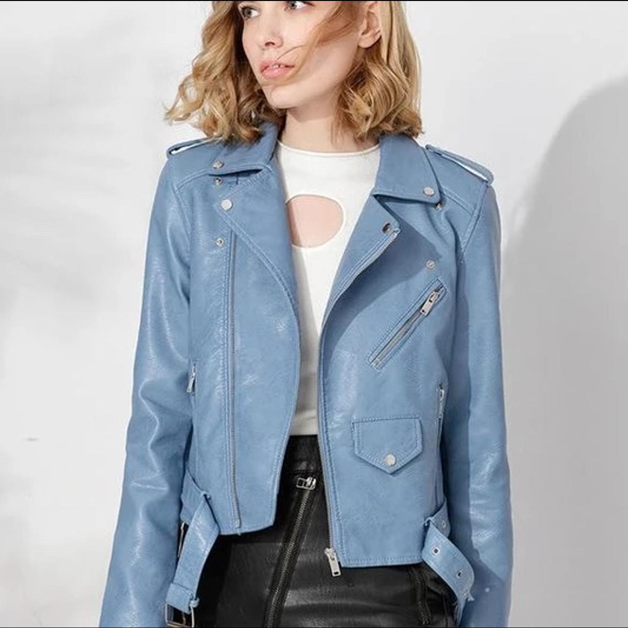 ZARA BASIC Blue faux leather jacket Size Small