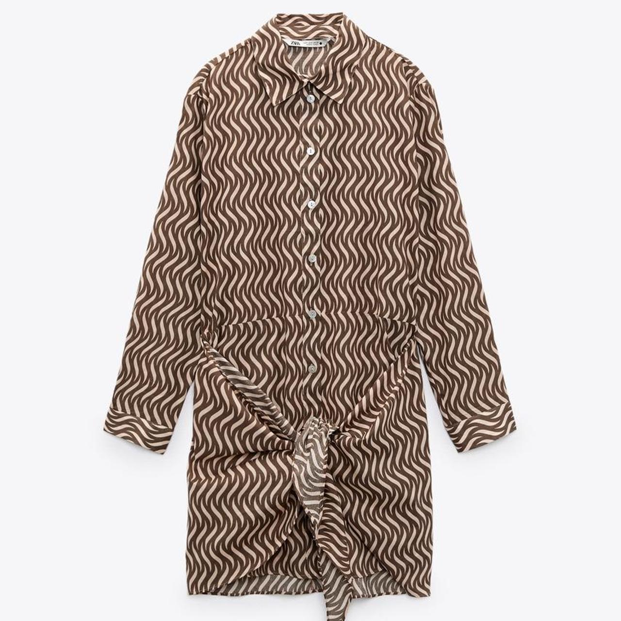 Zara sand pattern knot shirt dress - Depop