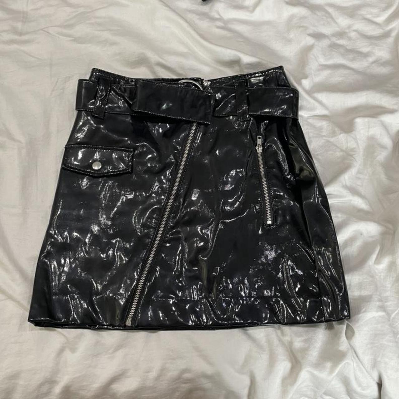 H&M tight latex style mini skirt with belt