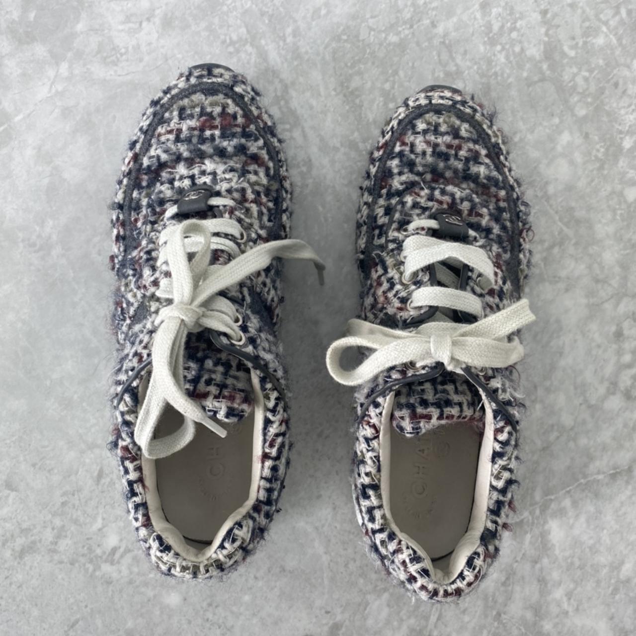 Chanel Tweed white and grey sneakers #chanel