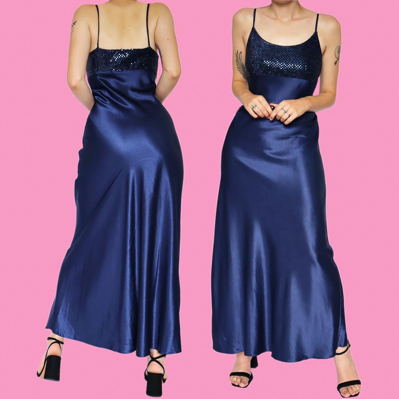 🌹Navy slip dress UK 10 & UK 12🌹Stunning navy silky... Depop