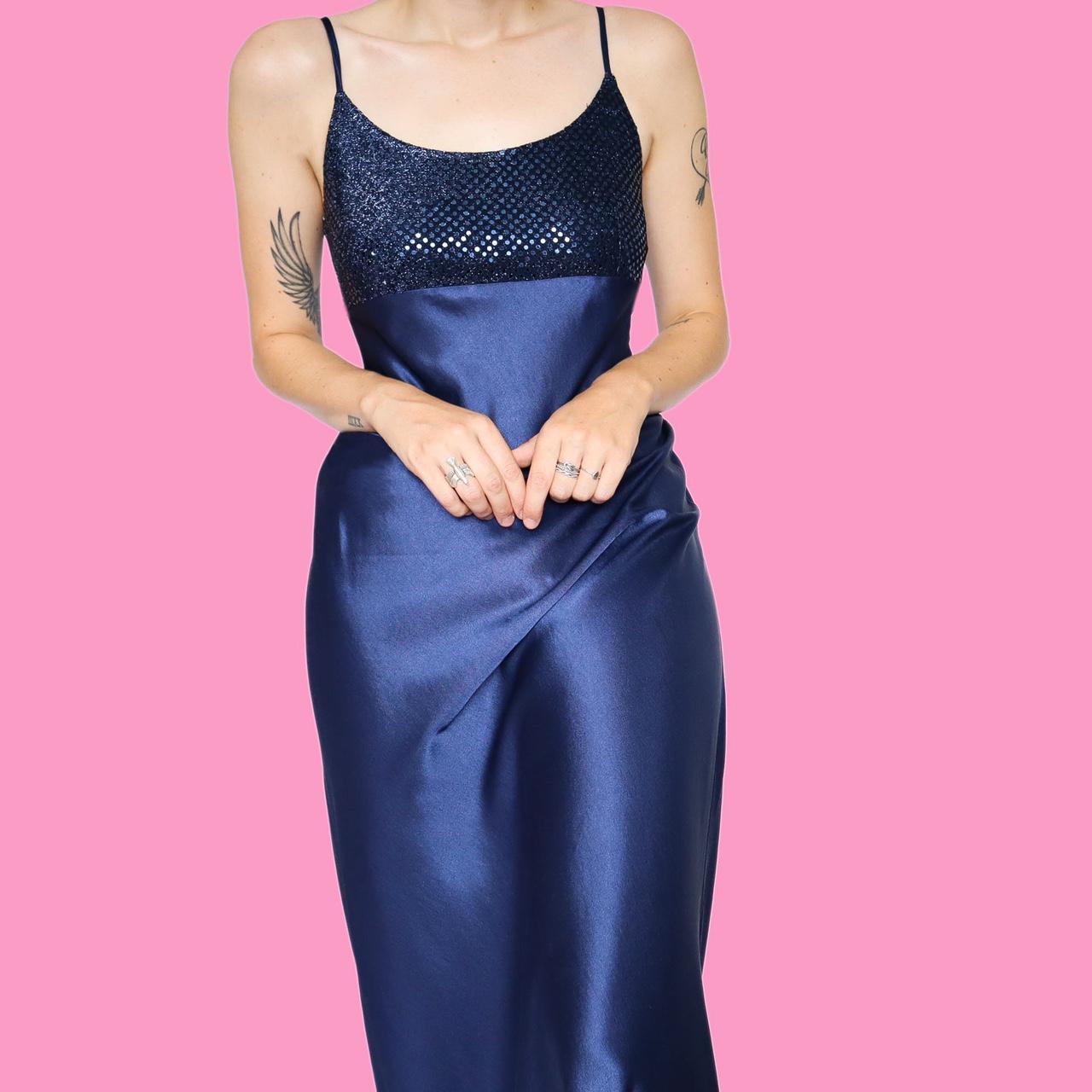 🌹Navy slip dress UK 10 & UK 12🌹Stunning navy silky... Depop