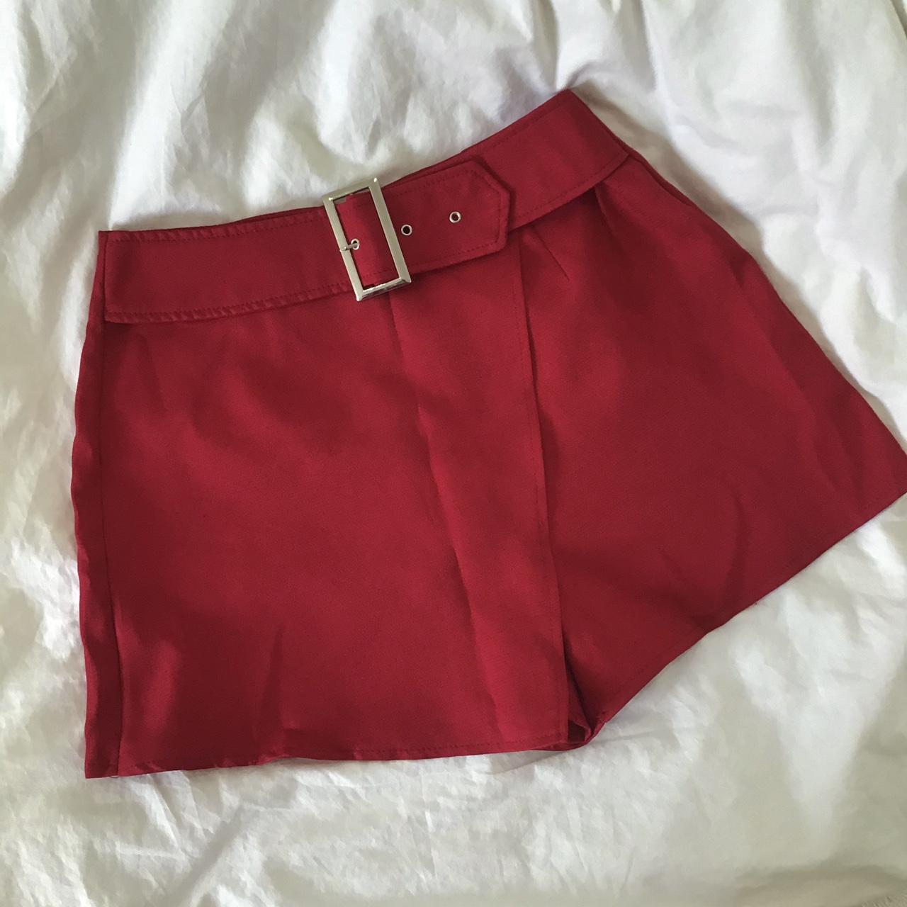 missguided red skort with built in belt only ever... - Depop